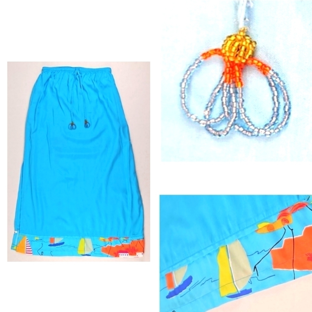 Beaded Boat Print Skirt, Ocean Blue, M